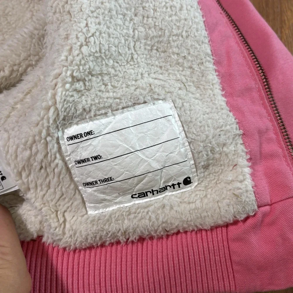 Carhartt Jacket Girls 4T Pink Sherpa Lined Hooded Full Zip Insulated Canvas Warm